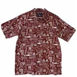 Jack Oneill Mens Short Sleeve Button Up Shirt Linen Blend Size M Surf Fish Red